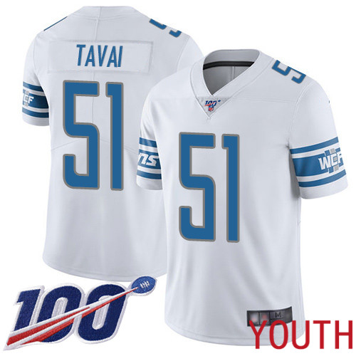Detroit Lions Limited White Youth Jahlani Tavai Road Jersey NFL Football #51 100th Season Vapor Untouchable->youth nfl jersey->Youth Jersey